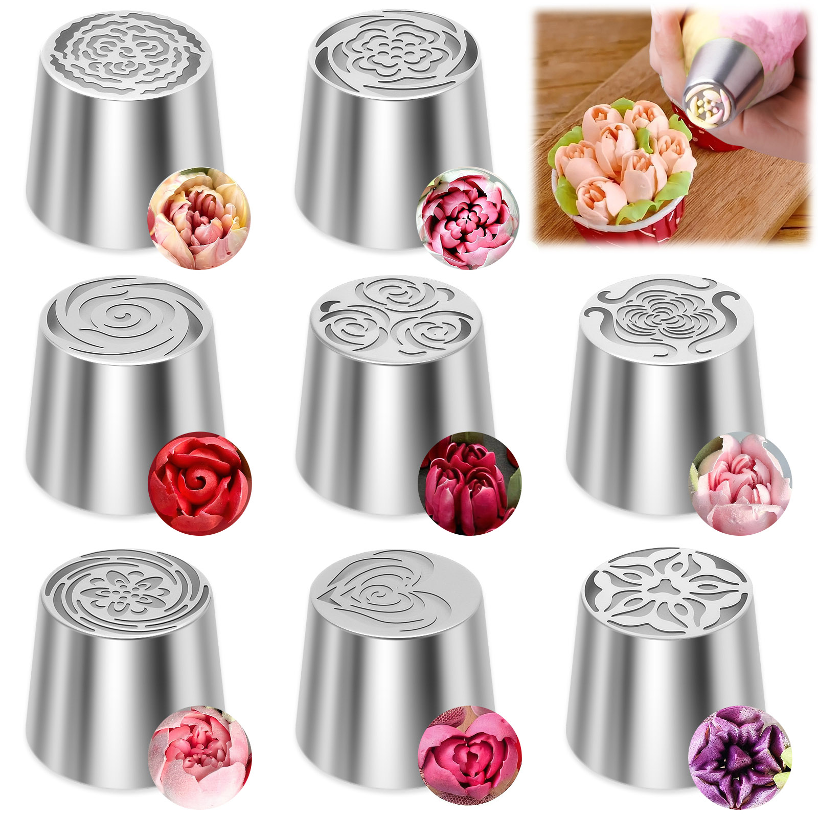Decorating Tip Set - 6 Stück russische Rindespitzen mit Blumenmuster,
