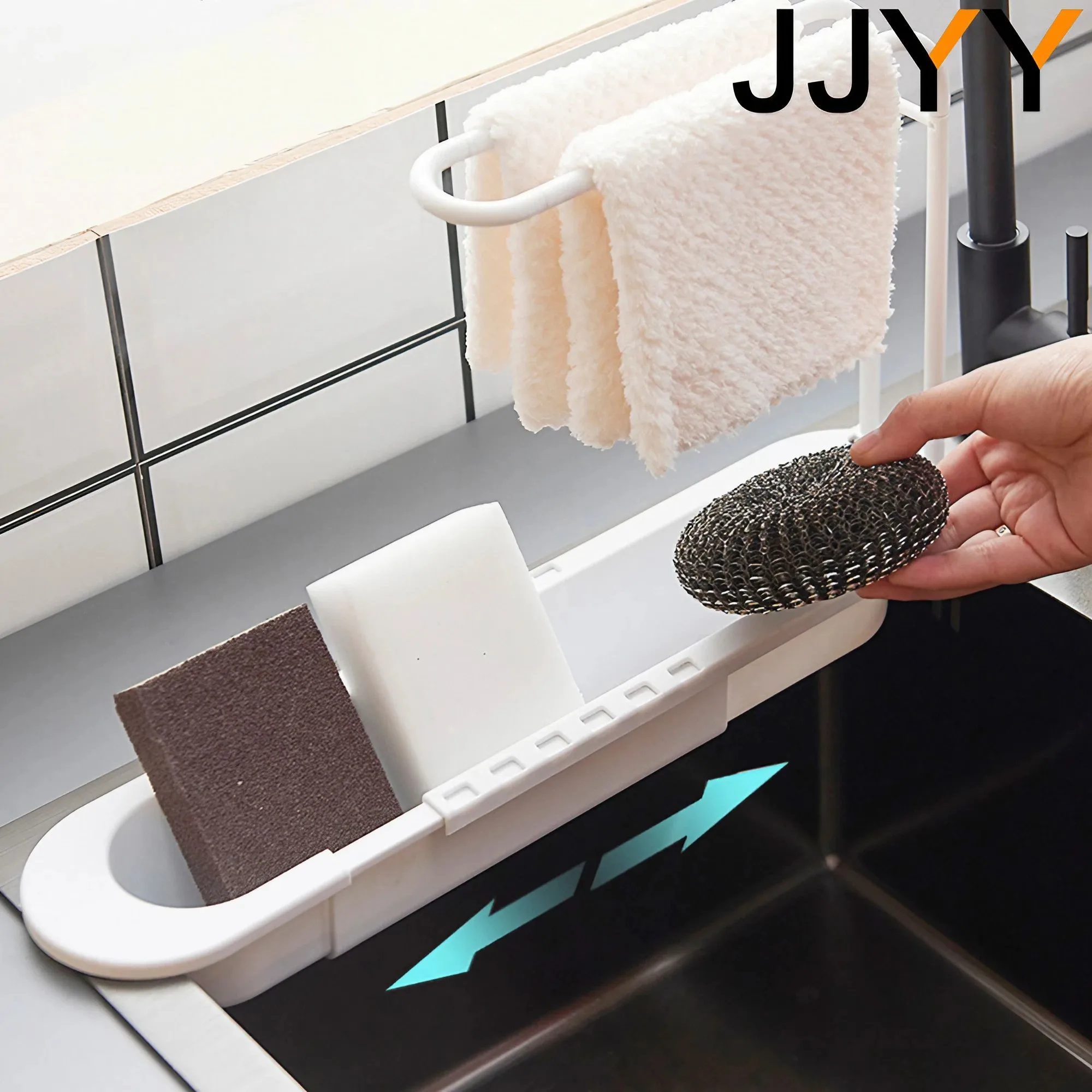 Kitchen Baking Paper Holder - JJYY Teleskop-Abflussregal für Waschbecken, Seifenschwammhalter, selbstklebender