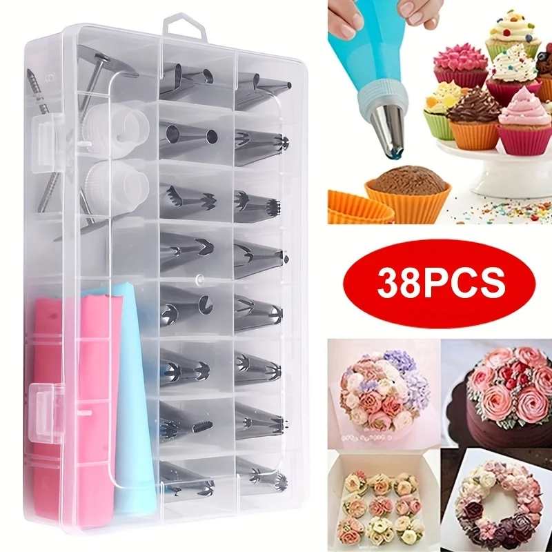 Decorating Tip Set - Kuchendekorationswerkzeug-Set mit Spritztüllen, Zuckergussspitzen, Fondantnägel, Spritzbeutel