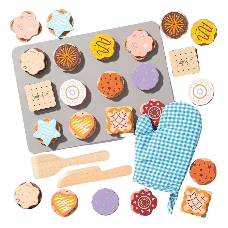 Baking Kitchen Kids - WOWFU-Holz-Kekse-Spielzeug-Set für Kinder, Küchen-Spielzeug-Lebensmittelzubehör, Backset für