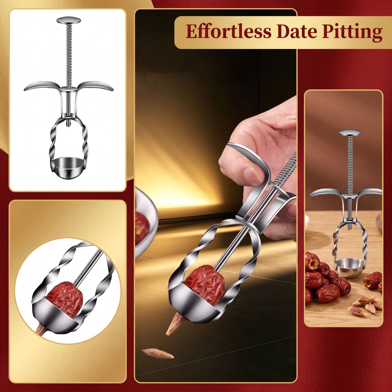 Kitchen Baking Tools - Edelstahl-Dattelentkerner für rote Datteln, Jujube-Samenentferner zum