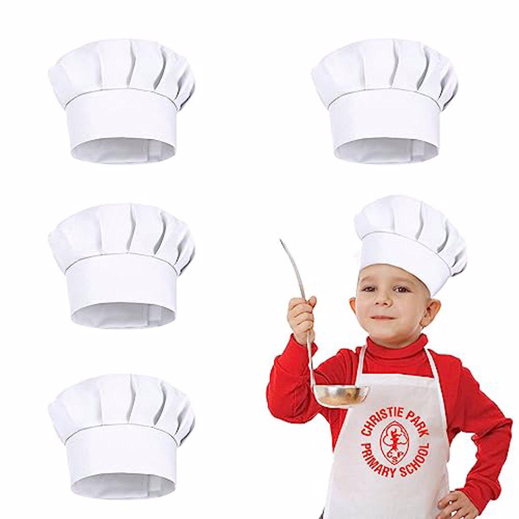 Baking Kitchen Kids - 4 Stück 21cm Hohe Kinder-Kochmützen, Weiße